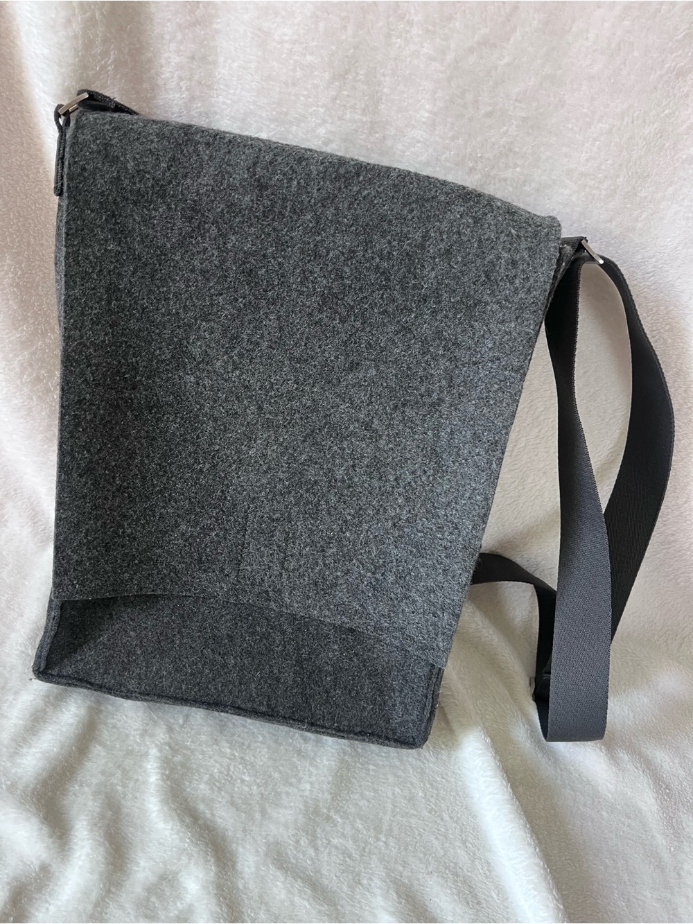 Crate&Barrel Charcoal Gray Felt Messenger Bag with Black Strap